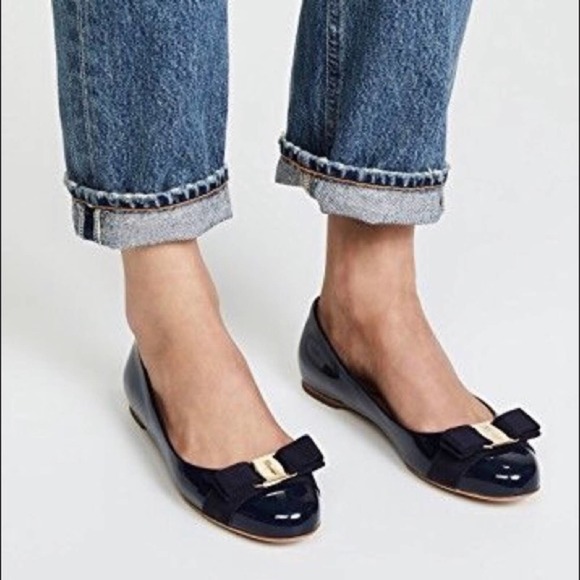 Salvatore Ferragamo Varina Flat Navy Blue Size 4B - Picture 11 of 11